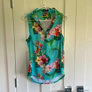 Bad Birdie Tropical Print Sleeveless Polo